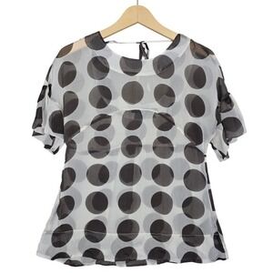 Wilfred Aritzia Women's Silk Polka Dot Ruffle Flutter Sleeves Blouse White 4